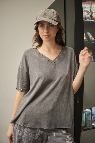 Charcoal Studded Mineral Wash Tee
