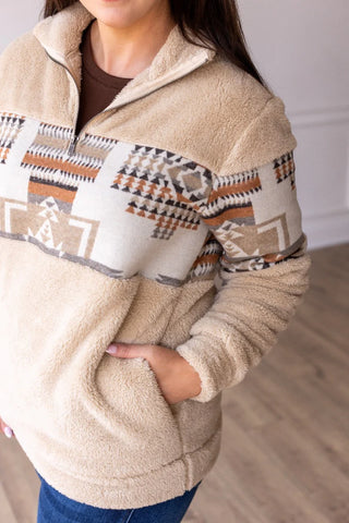 Beige and Aztec Sherpa Pullover