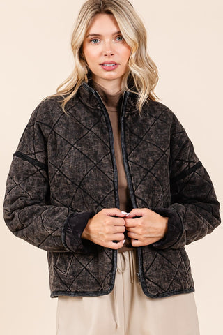 Black Mineral Washed Quilted Jacet