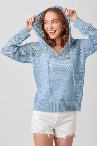 Blue Mix Crochet Knit Hoodie