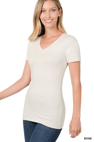 Bone V Neck Basic Tee