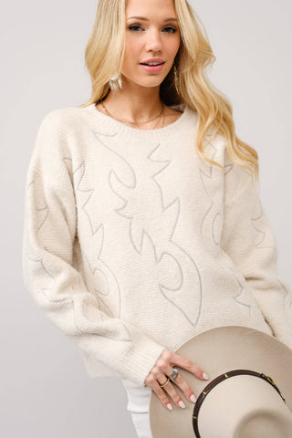 Cream Western Boot Stitch Pattern Sweater