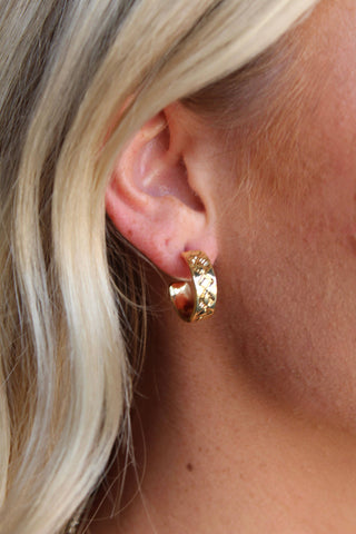 1.25" 18k Gold Plated Diamond Stamped Hoop Earring
