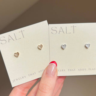 Silver Hammered Heart Stud Earrings