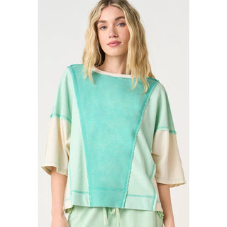 Seaglow Mineral Wash Color Block Relaxed Fit Top