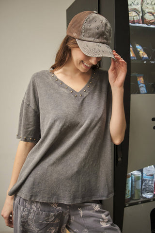 Charcoal Studded Mineral Wash Tee
