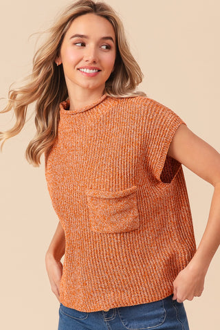 Cinnamon Mock Neck Sleeveless Sweater