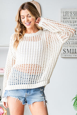 Ivory Loose Fit Crochet Sweater