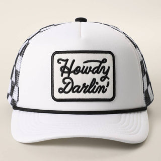 HOWDY DARLIN' Embroidered Patch Checker Foam Trucker Hat
