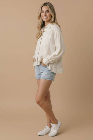 Ivory Solid Babydoll Peplum Shirt