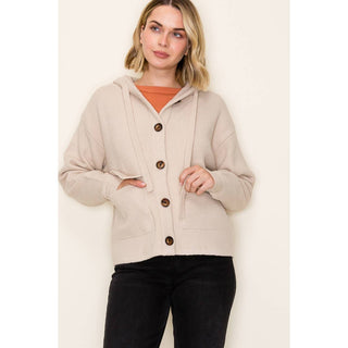 Oatmeal Button Down Hoodie Sweater Jacket