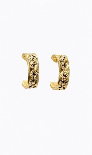 1.25" 18k Gold Plated Diamond Stamped Hoop Earring