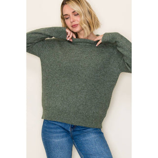 Dark Sage Ribbed Crew Neck Sweater
