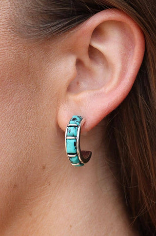 1" Turquoise Inlay Hoop Earring