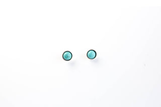 Burnished Silver with Inlayed Turq Stud Earrings