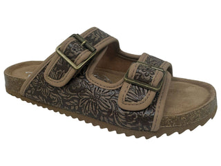 Berry Brown Tooled Sandal