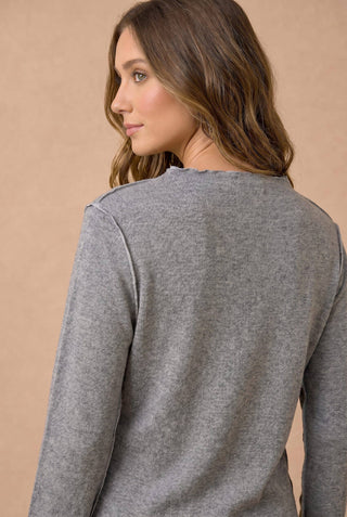 Heather Grey Soft Frilled Mock Neck Knit Top