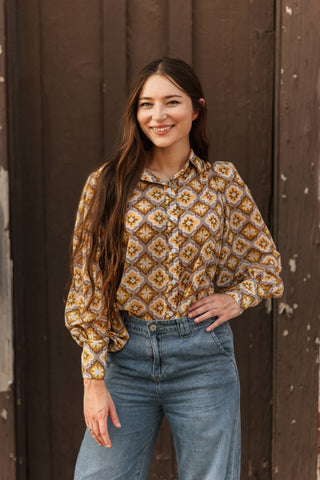 Sage Gold Medallion Blouse