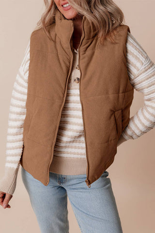 Coffee Corduroy Puffer Vest