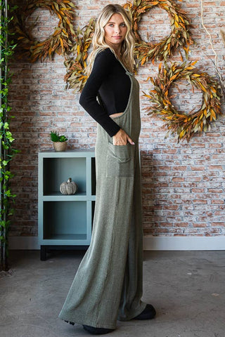 Olive Rib Knit Wide Leg Jumpsuit