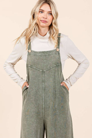 Olive Mineral Wash Jumpsuit Overalls