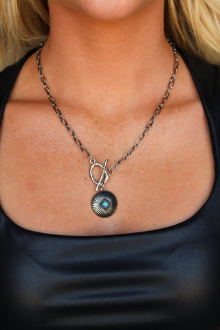 18" White Gold Necklace w/ Concho Pendant