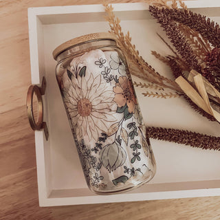 Rustic Floral 16 oz Glass Cup