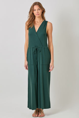 Emerald Ribbed Open Neck Jumpsuit