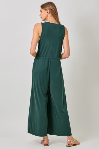 Emerald Ribbed Open Neck Jumpsuit