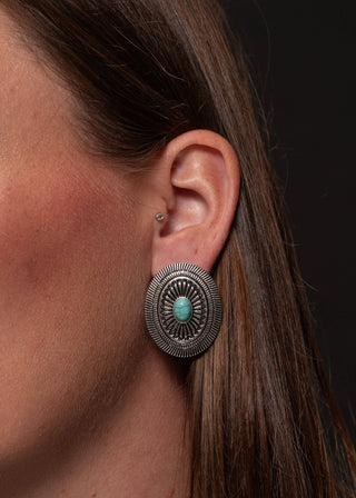 Oval Concho Post Earrings W/ Turquoise