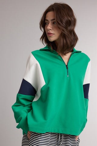 Green Colorblock Half-Zip Sweatshirt