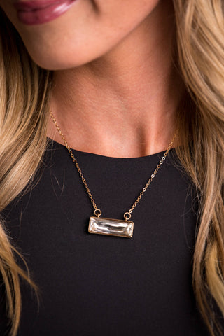 Dainty Gold Necklace with Rhinestone Bar