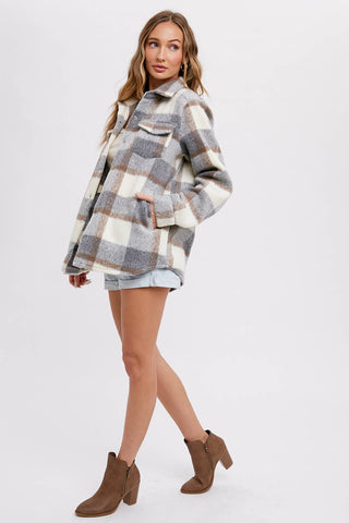 Grey Brushed Flannel Plaid Shacket