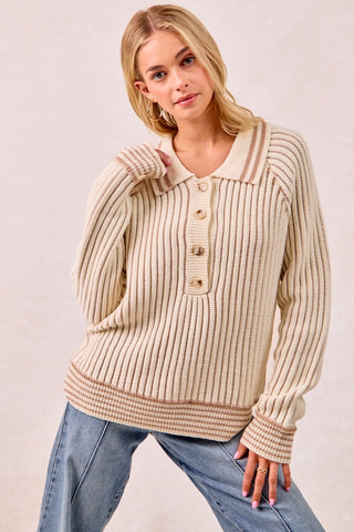 Latte Two Toned Collared Sweater
