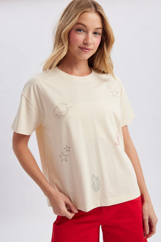 Ecru Western Embroidered Tee