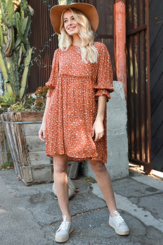 Ditsy Floral Shirred Mini Dress Rustic Roots 605 Ditsy Floral Shirred Mini Dress Rustic Roots 605