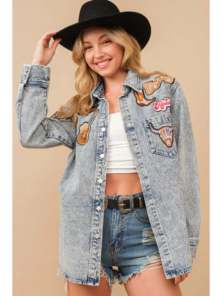 Rodeo Patch Snap Up Denim Jacket