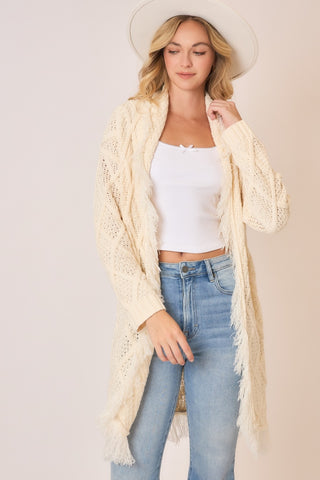 Ivory Cable Knit Fringe Cardigan