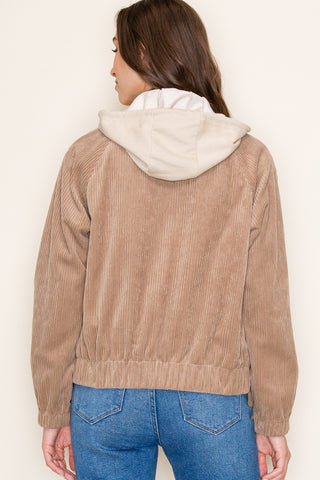 Taupe Corduroy Hooded Jacket