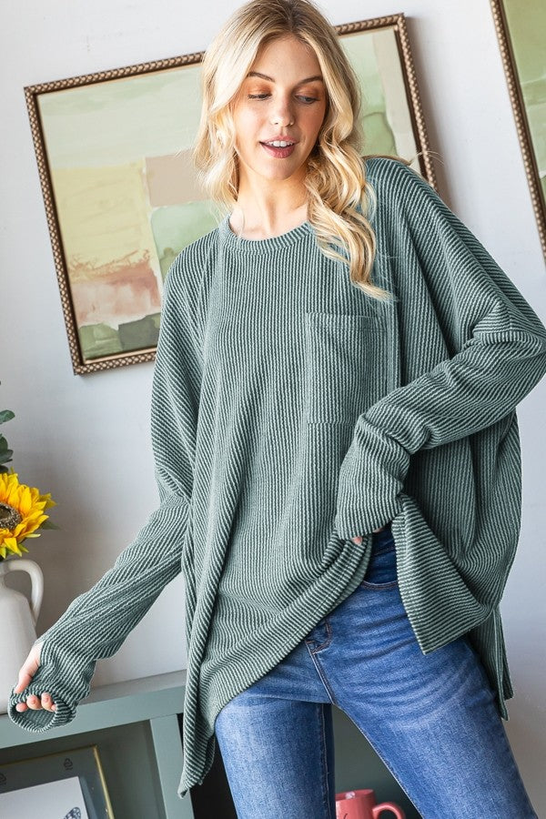 Vintage Olive Urban Ribbed Top – Rustic Roots 605