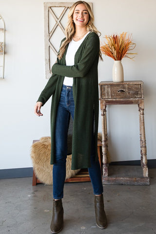 Olive Waffle Open Cardigan