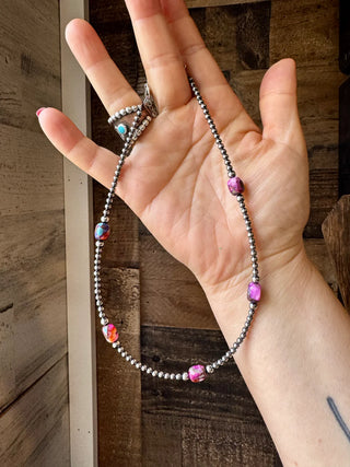 Pink Dye Turquoise SS Pearl Choker