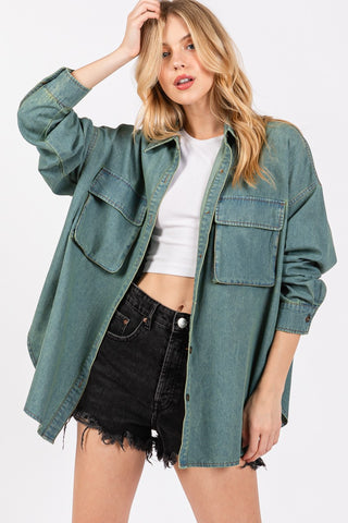 Sage Denim Oversized Shirt