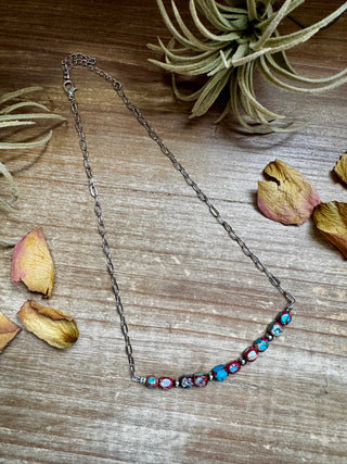 Pink & Blue Sediment/SS Paperclip Chain