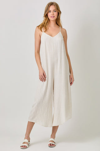 Ivory Stiped V Neck Jumpsuit