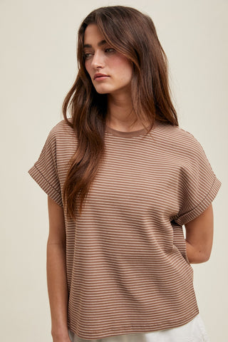 Mocha Striped Cuff Knit Top