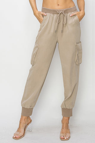 Risen Taupe High Rise Cargo Jogger