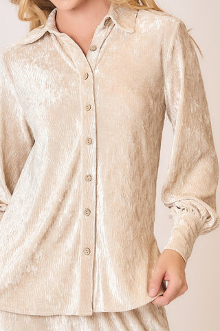 Champagne Velvet Button Down Top