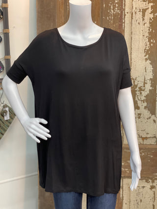 Sweet Size Oversized Black Tee W/ Slit